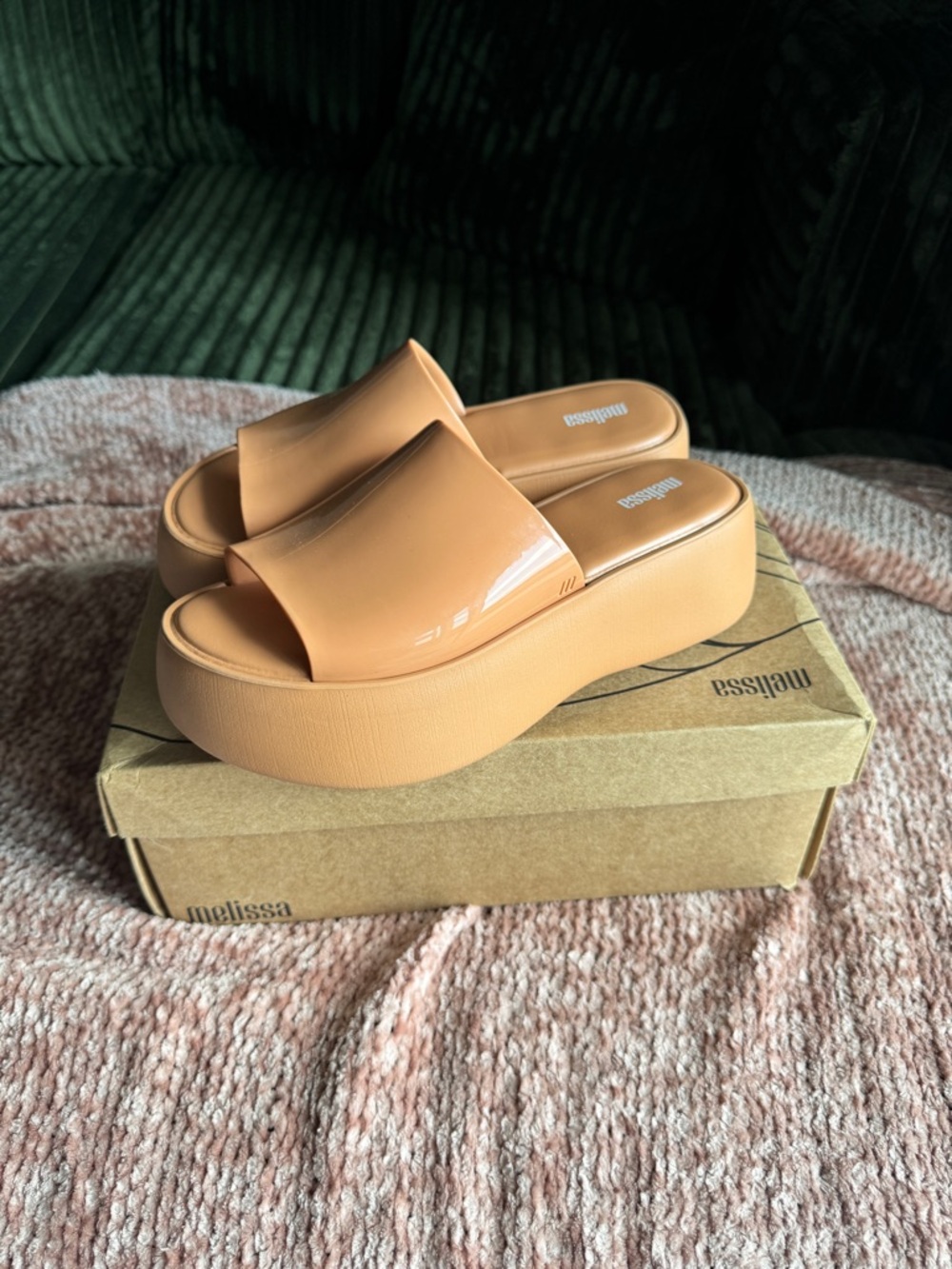Melissa Platform Slide Sandals in Peach